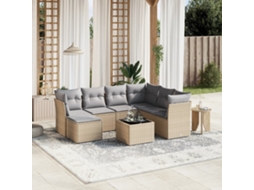 Vidaxl 8 Pcs Conj. Sofás Jardim C/ Almofadões Vime Pe Bege Misturado
