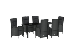Conjunto 7 Conjunto De Jantar Para Jardim Vidaxl Preto Vime Pe (200 X 80 X 73 Cm)