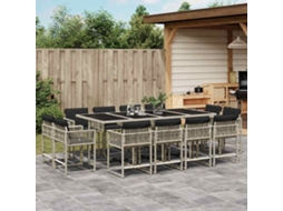 Vidaxl 13 Pcs Conj. Jantar Jardim C/ Almofadões Vime Pe Cinzento-claro