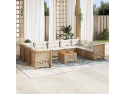 Vidaxl 10 Pcs Conjunto De Sofás P/ Jardim Com Almofadões Vime Pe Bege