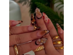 Nepnagels 24 Unidades - Flores 3d - Corais Dourados - Leopardo Ombre - Meio-feito - Perfeito Para Festa - Unhas De Arte