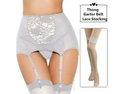 Conjunto de Lingerie Sexy de Calcinha com Apoios e Meias de Cintura Alta Plus Size Feminino Branco com Meias