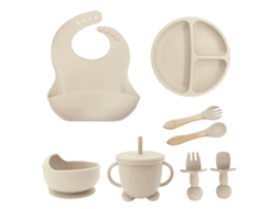 Conjunto De 8 Peças Em Silicone Para Alimentação De Bebés | Produtos Para Bebés Que Ajudam Na Autoalimentação (branco-creme)