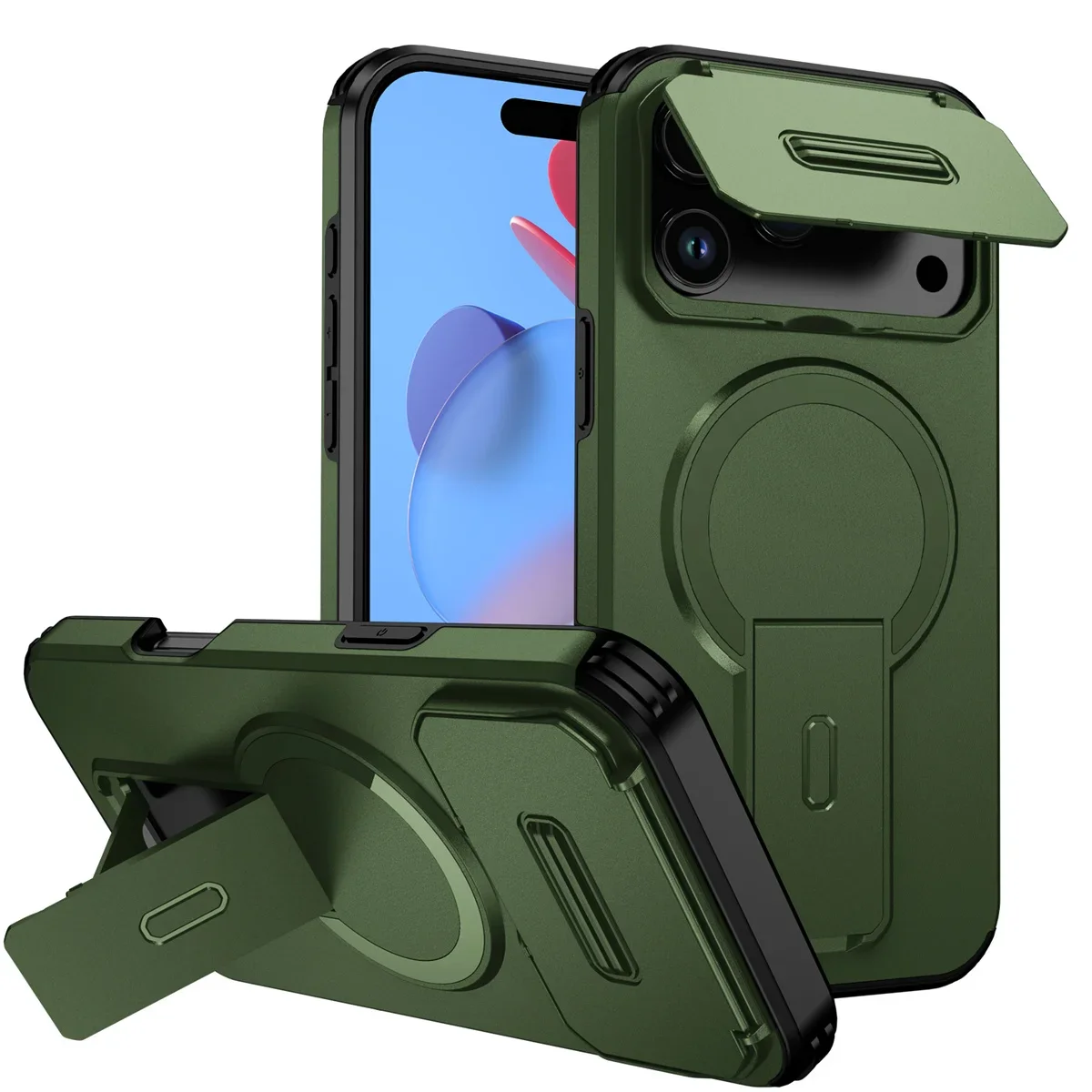 (verde 12pro) Capa Flip À Prova De Choque Para Câmera Com Suporte Magnético