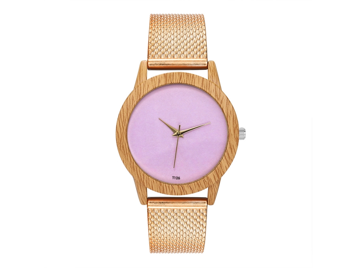 Relógio de pulso unissex de quartzo com pulseira de malha de estilo simples (ouro rosa)