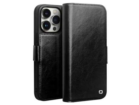 Capa Genuíno Para Iphone 14 Pro Max Qialino Pele Magnética Preto