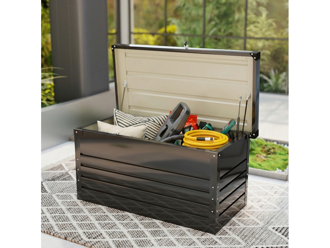 Caixa De Jardim Metal 350l Com Tampa De Parede Dupla 120x61x62 Cm Cinza Impermeável Trancável