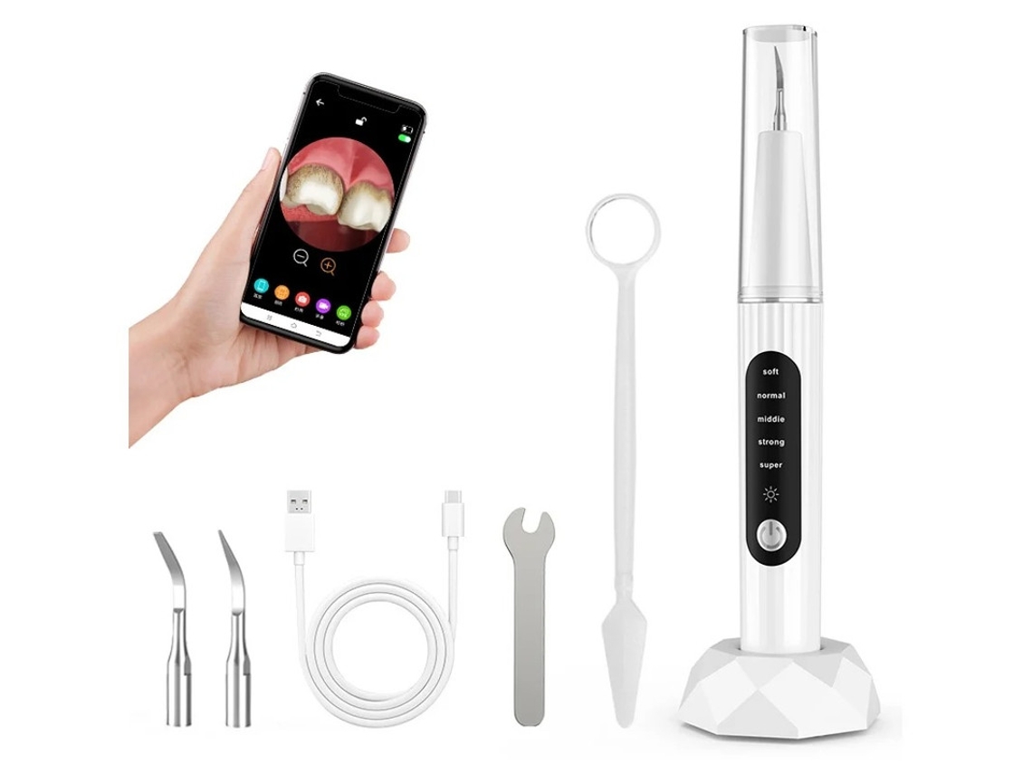 Ultra Sônico Dentes Limpador Placa Removedor Cálculo Removedor Portátil Casa Dentes Elétricos Limpador Yizhood M858 Branco