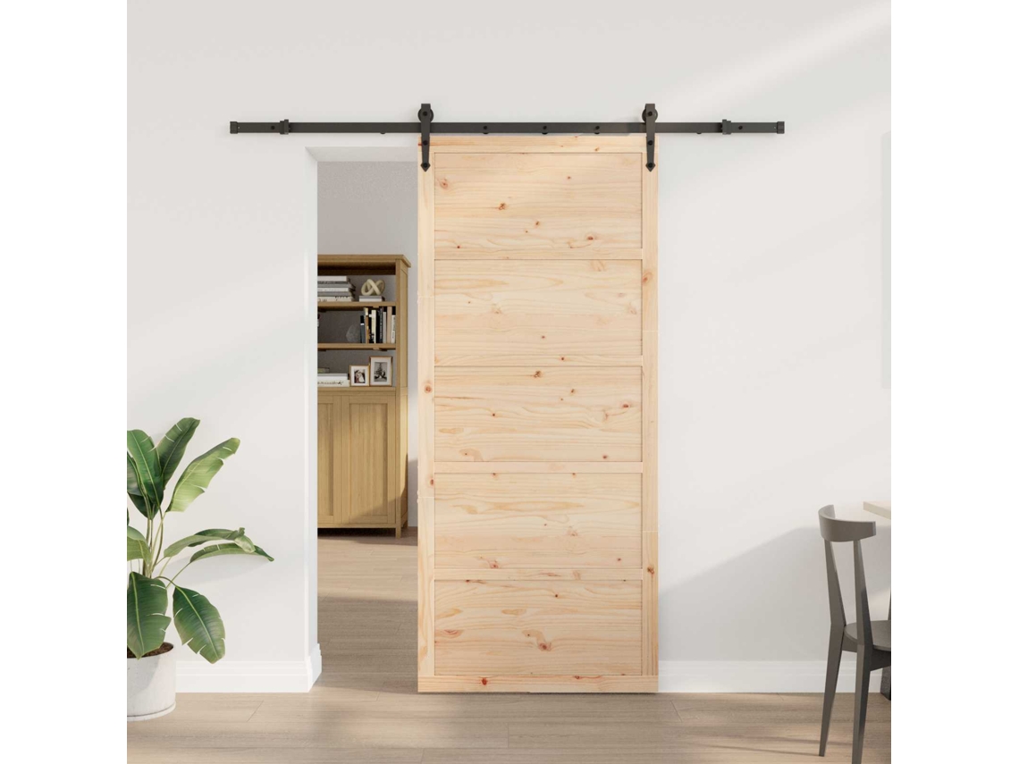 Vidaxl Porta Deslizante 100 X 208 Cm Madeira De Pinho Maciça Natural