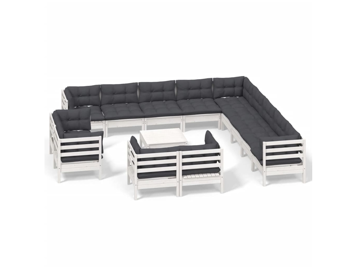 Conjunto de 14 Lounge de Jardim com Almofadões Pinho Maciço Branco MAISON EXCLUSIVE