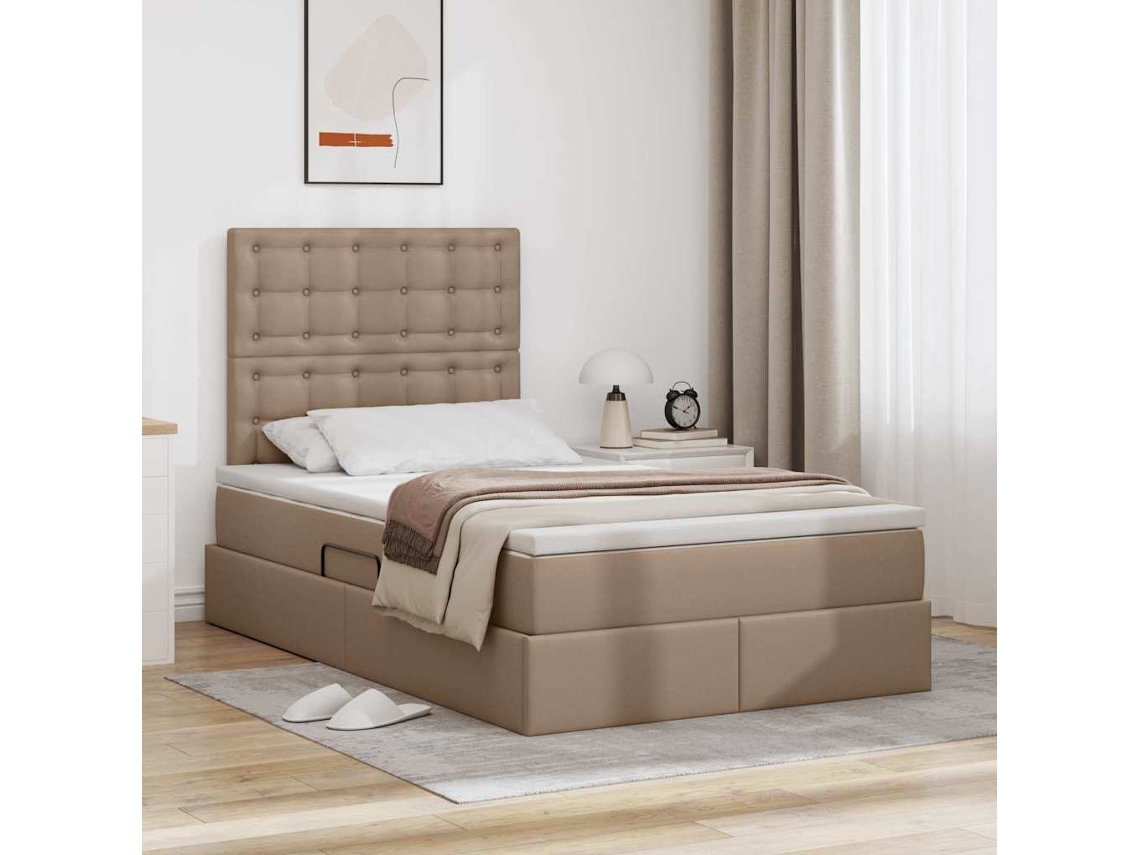 Vidaxl Cama Com Armazenamento Cappuccino 120 X 200 Cm Couro Sintético