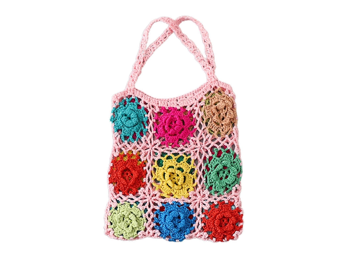 Bolsas De Ombro Femininas De Crochê, Bolsa De Malha Colorida Para Primavera, Verão, Outono, Rosa