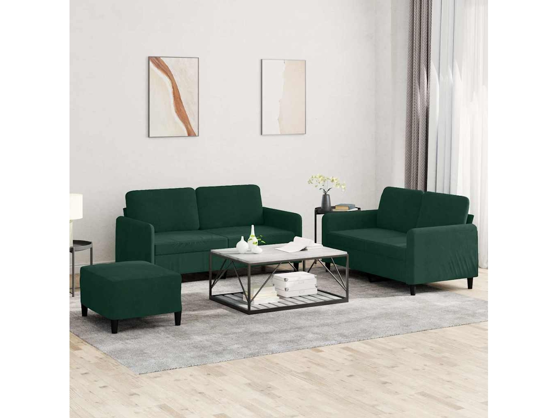 Vidaxl 3 Pcs Conjunto De Sofás Veludo Verde-escuro