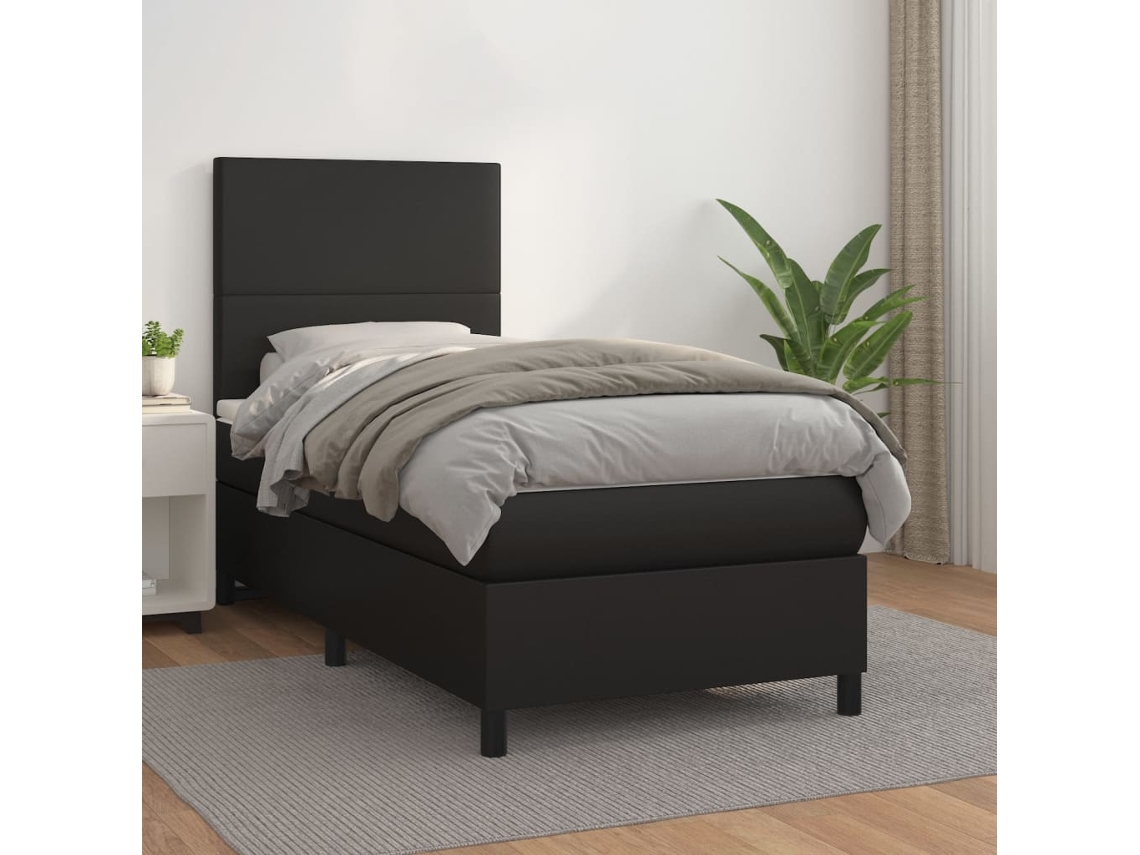 Cama Com Molas/colchão 90x190 Cm Couro Artificial Preto