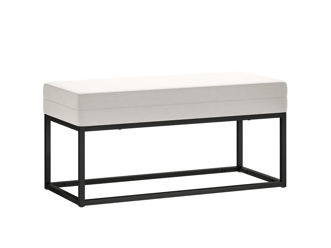 Banco de Entrada Moderno de Aço. Esponja de Veludo e Tecido com Pés Ajustáveis. 94x42x44 Cm. Creme Ge