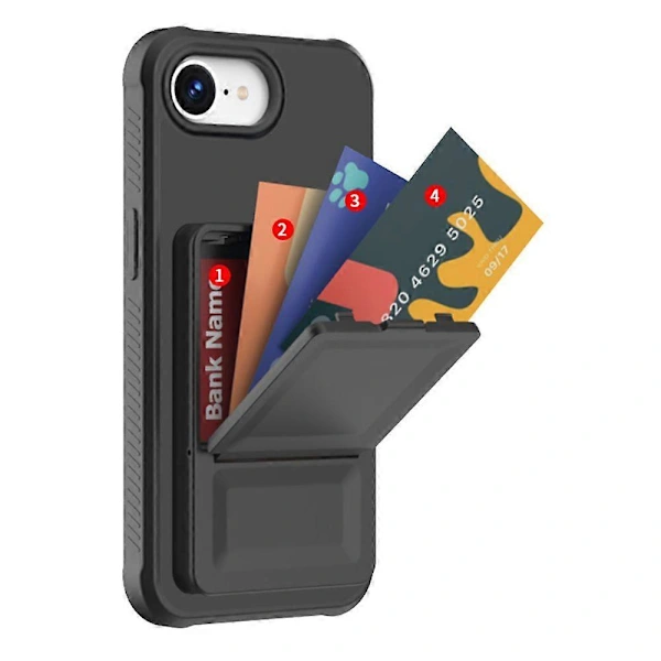 Capa Para Iphone 16e Compatível, Em Tpupc Com Compartimento Para Cartão, Espelho E Suporte, Preta, Sd