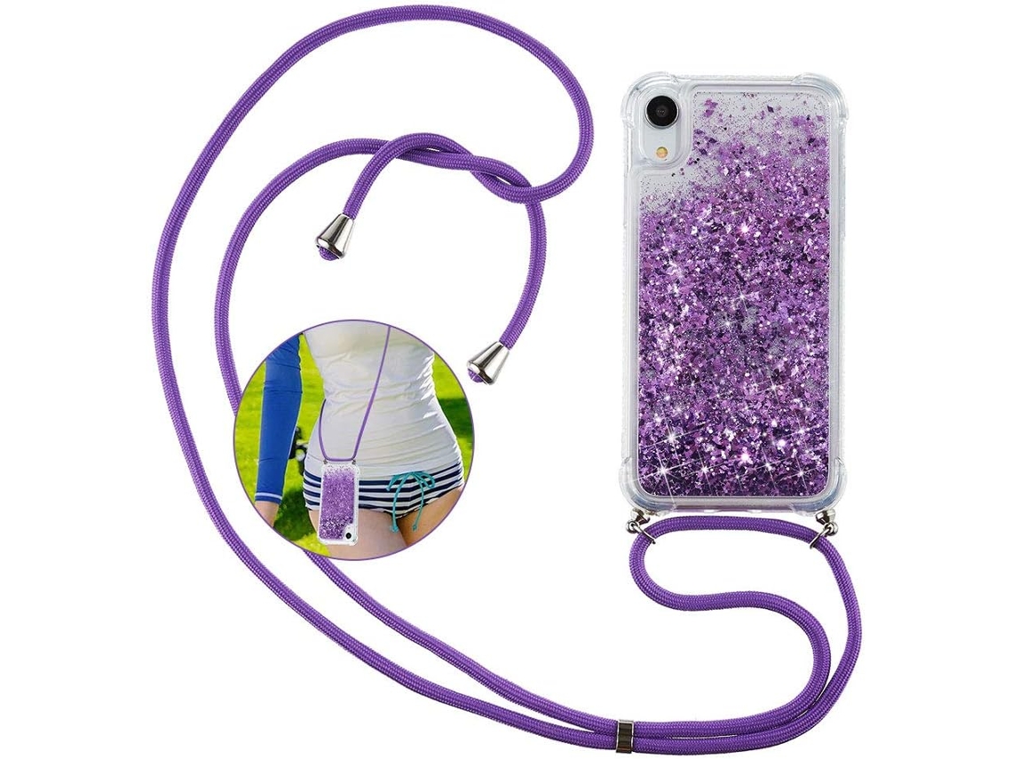 Correia Colar Areia Líquido para iPhone Xr HONGWE. Lantejolas Roxo