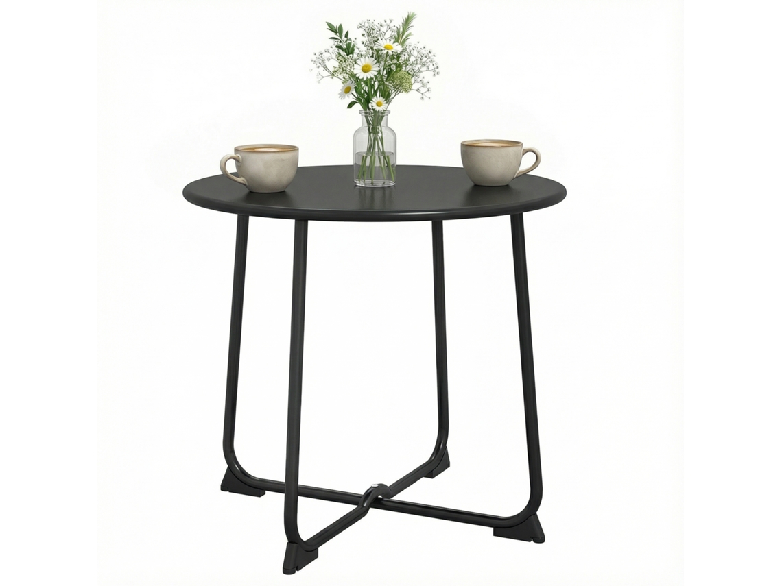 Mesa de Centro Externa com Cerca de 50 Cm. Mesa de Metal com Base em X e Pés Antiderrapantes. Preto Ge