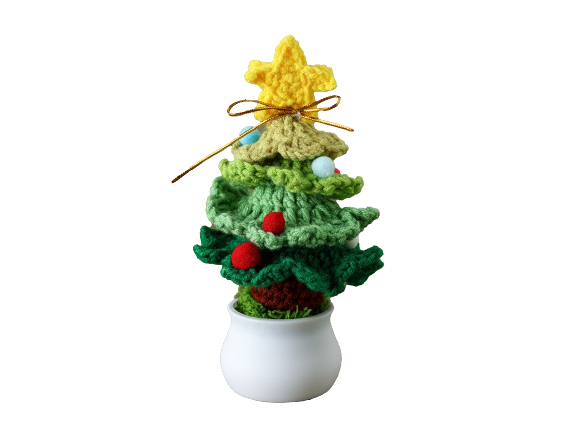 Mini Árvore de Natal de Crochê Feita À Mão com Lã Simulação Bonsai Decorativa Verde para Casa Loja
