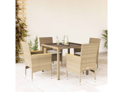 Vidaxl 5 Pcs Conjunto Jantar Jardim Com Almofadões Vime Pe/vidro Bege