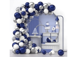 Kit de Arco de Globos Confeti Azul Marino Prata Branco 120 Piezas