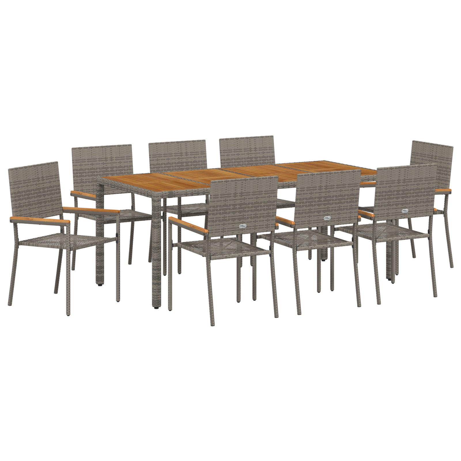 Conjunto 9 Conjunto De Jantar Para Jardim Vidaxl Cinzento Vime Pe (190 X 90 X 75 Cm)
