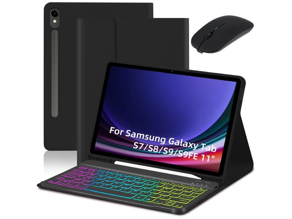Capa Com Teclado Bluetooth Yuru Para Samsung Tab S8 Plus 12.4, Retroiluminado Rgb, Preto