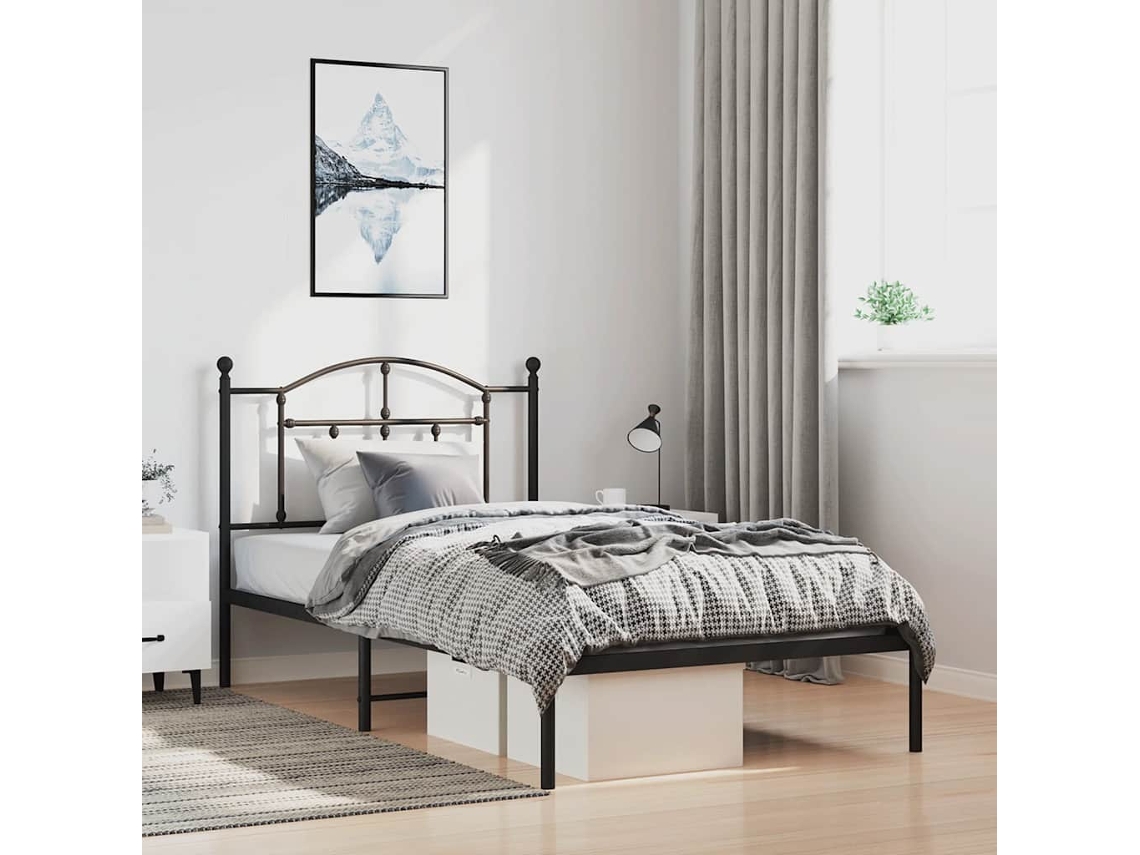 Vidaxl Estrutura De Cama Com Cabeceira 100x190 Cm Metal Preto
