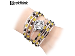 Relógio Analógico de Quartzo Geekthink Pulseira Bangle Aço Redonda Amarela