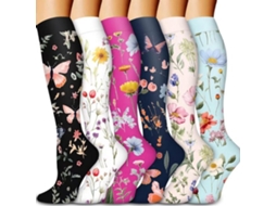 Pacote Com 6 Pares, Meias De Compressão Femininas, Meias De Compressão Longas Femininas, Ideais Para Corrida, Esportes E Viagens(p/m) Várias Cores