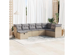 Vidaxl 8 Pcs Conjunto De Sofás P/ Jardim Com Almofadões Vime Pe Bege