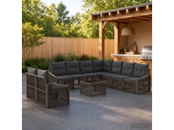 Vidaxl Conjunto De Sofá De Jardim 10 Pcs Cinzento Vime Pe