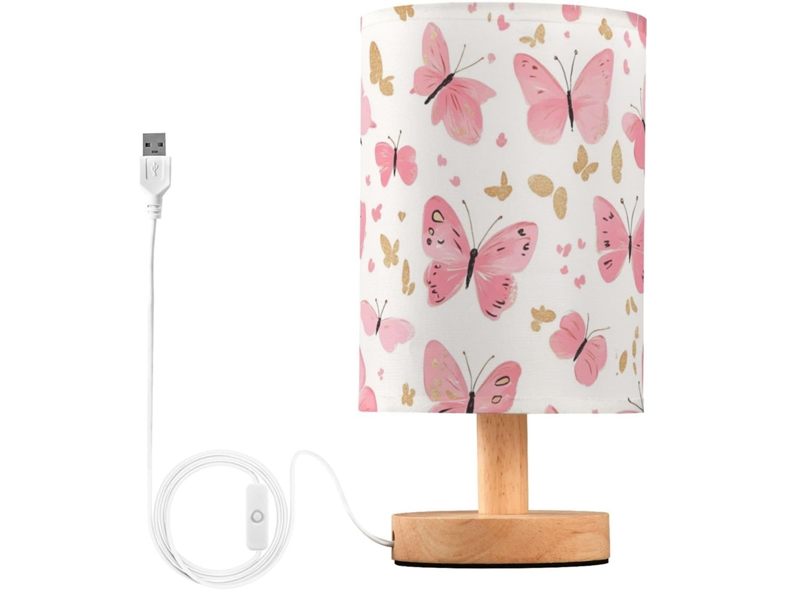 Cabeceira Kcldeci Abajur com estampa de borboleta rosa, ideal para quarto, estilo fazenda, mesa de cabeceira, sala de estar