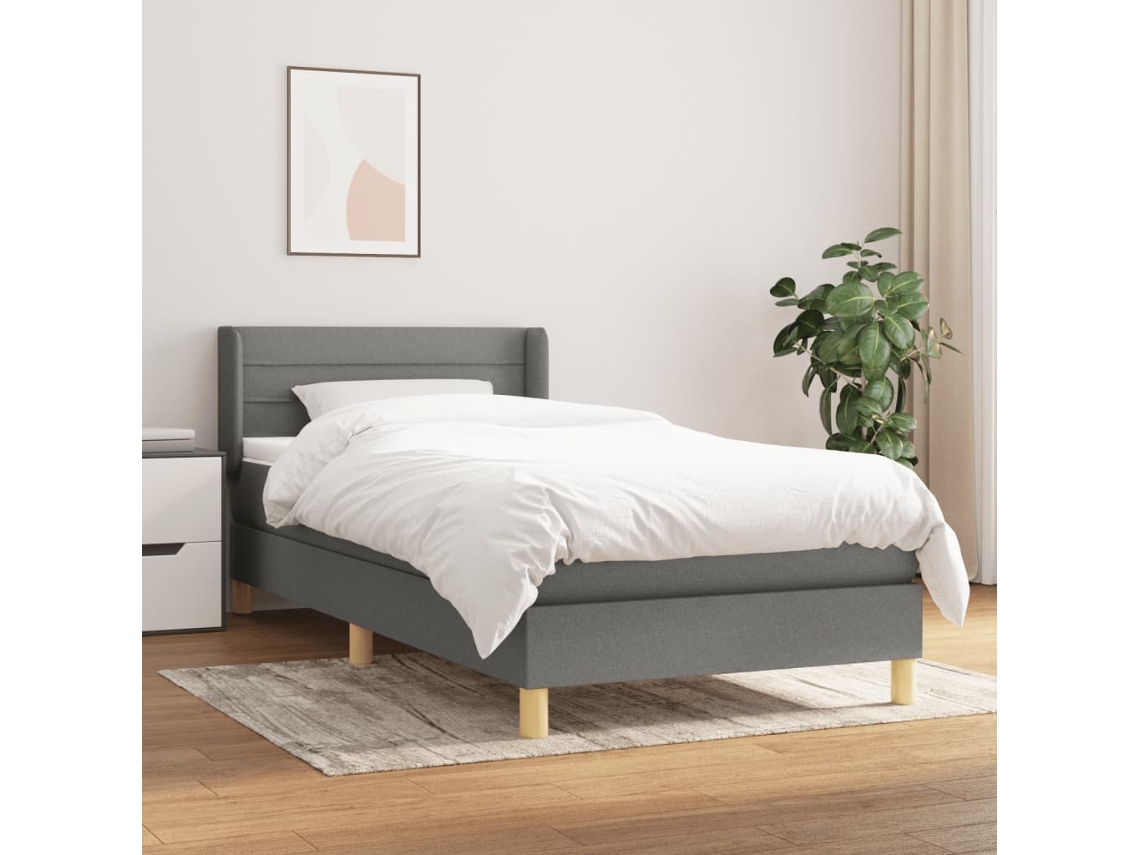Vidaxl Cama Com Molas/colchão 90x190 Cm Tecido Cinza-escuro