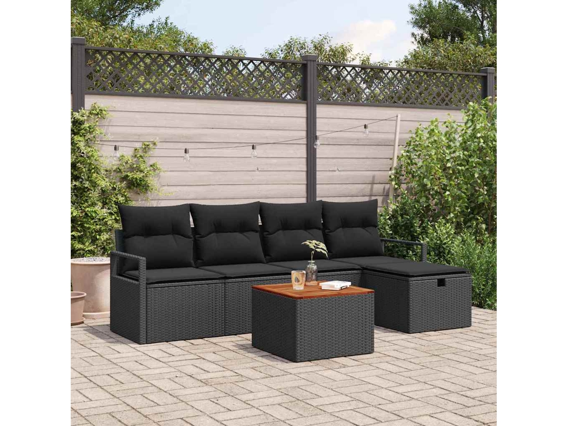 Vidaxl Conjunto De Sofá De Jardim 6 Unid. Preto Rattan Sintético