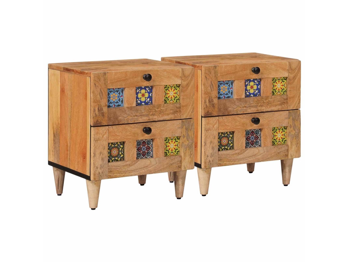 Conjunto 2 Mesa-de-cabeceira Vidaxl Castanho Madeira De Mangueira Maciça (40 X 33 X 46 Cm)