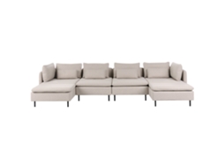 Sofá De Centro Modular De 4 Lugares Estofado Beliani Egeris De Tecido Creme 346x149x80