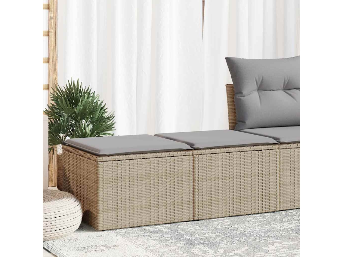 Vidaxl 2 Pcs Conj. Sofás P/ Jardim C/ Almofadões Vime Pe/acácia Bege
