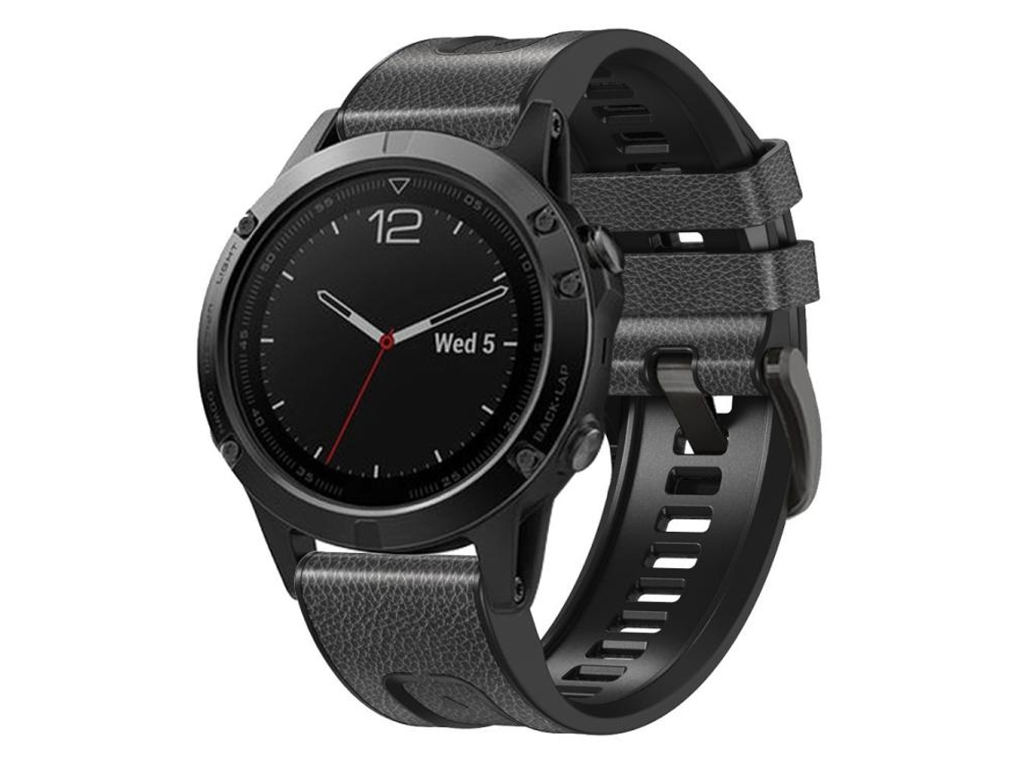 Bracelete para Garmin couro e silicone com liberação rápida e fivela de aço preta cinza carvão XIAOMOYU