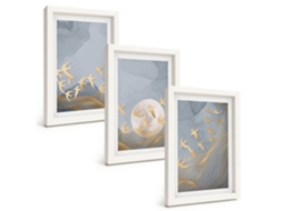 Um Conjunto De Imagens Decorativas Em Uma Moldura Pássaros Voando No Céu Moldura Branca Quadros Para O Escritório Espelharte (3 Peças 20x30 Cm)