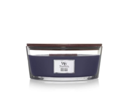 Vela Frasco Ellipse Woodwick Hinoki Dahlia Âmbar 453g Vidro Azul