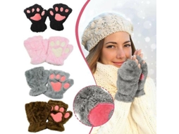 2026 guantes Sem Dedos de Pata de Gato Oso Peluche Suave Invierno Faux Fur para Mulher