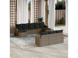Vidaxl 10 Pcs Conjunto Sofás De Jardim C/ Almofadões Vime Pe Cinzento