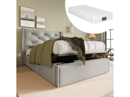 Cama Solteiro 90x200 Algodão Cinza Claro Metal Ripas C/ Colchão
