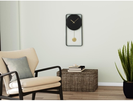 Reloj de Pared de Metal Ancho 31 X A. 60 Cm Negro Y Dorado Fastina OZAIA