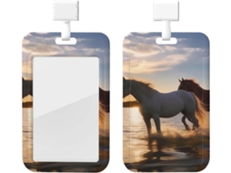 Porta Crachá Com Cordão, Estampa De Cavalos No Lago Ao Pôr Do Sol Estojo Plástico Impermeável Crachá, Capa