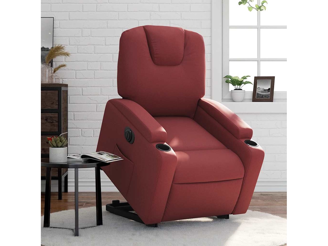 Vidaxl Poltrona Reclin. Elevatória Elétrica Couro Artif Vermelho-tinto