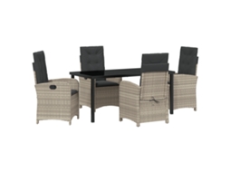 Conjunto 5 De Jantar De Jardim De Vidaxl Com Almofadas Cinza Claro Rattan Poliéster