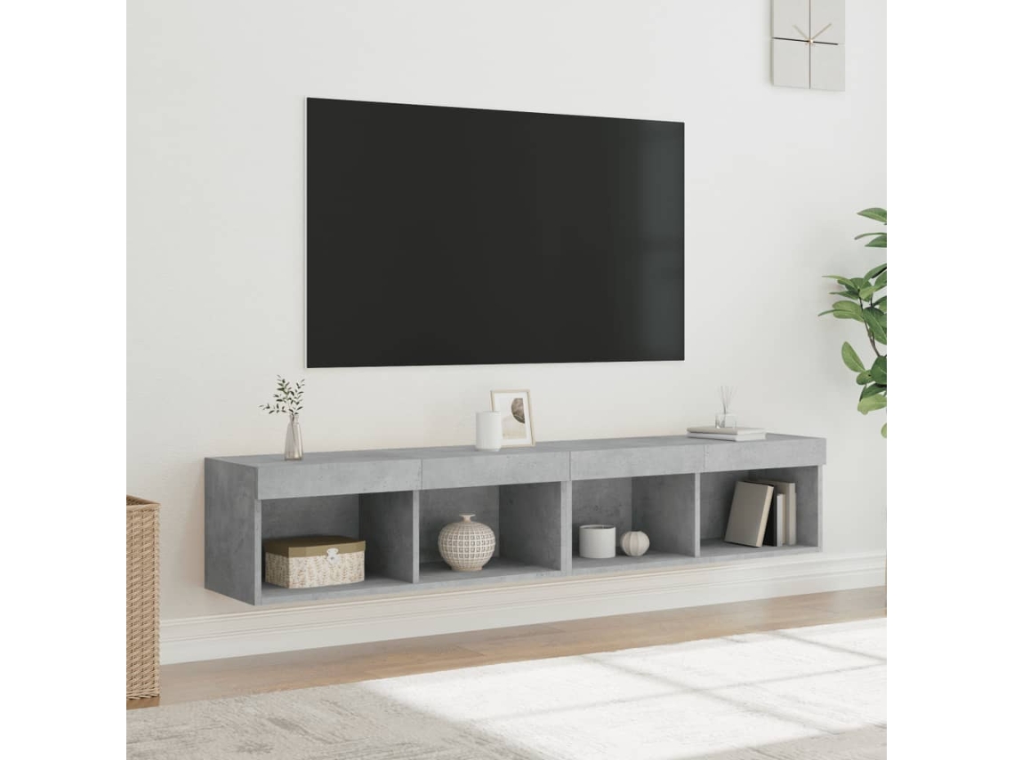 Vidaxl Móveis De Tv Com Luzes Led 2 Pcs 80x30x30 Cm Cinzento Cimento