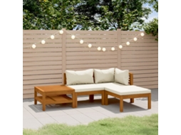 Vidaxl 4 Pcs Conjunto Lounge Jardim C/ Almofadões Creme Acácia Maciça